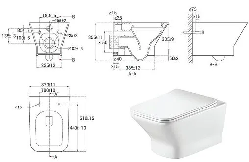 Унитаз подвесной безободковый Hansmann keramik Trio белый УНИ0012