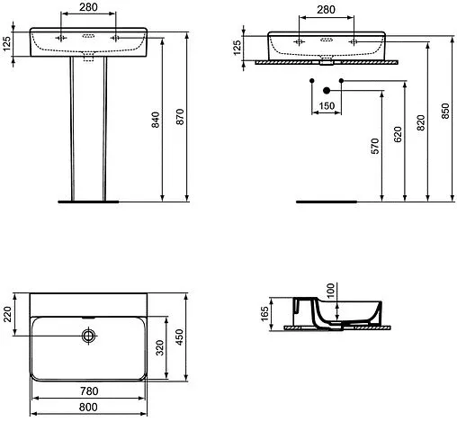 Раковина Ideal Standard Conca 80 белый T382801