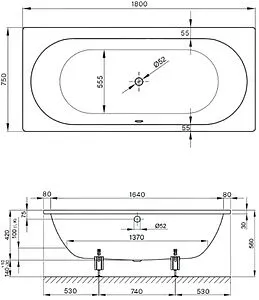 Ванна стальная Bette Starlet 180x75 anti-slip Sense+easy-clean белый 1430-000 PLUS AS Ванна стальная Bette Starlet 180x75 anti-slip Sense+easy-clean белый 1430-000 PLUS AS, 2