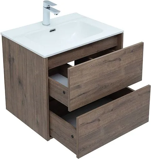 Тумба-умывальник подвесная Aquanet Lino 60 (Flat) дуб веллингтон 00287541+00254363