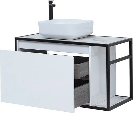 Тумба-умывальник подвесная Aquanet Nova Lite LOFT 90 L белый глянец 00261652+