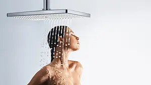 Лейка верхнего душа с потолочным креплением Hansgrohe Rainmaker Select 460 1jet белое стекло/хром 24002400, 5