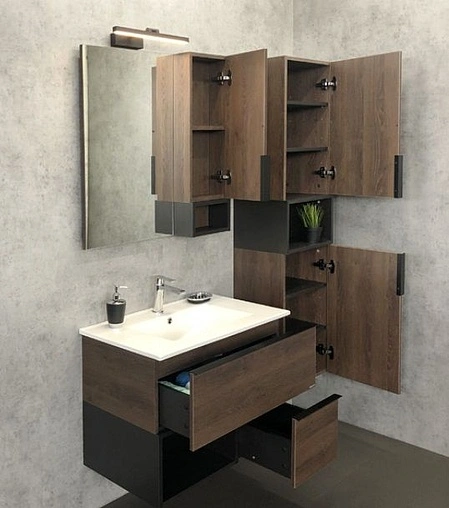 Тумба-умывальник подвесная Comforty Франкфурт 75 дуб шоколадно-коричневый/чёрный 00004150531CF