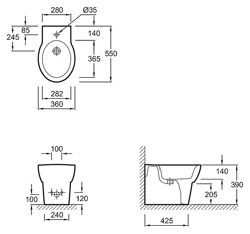 Биде напольное Jacob Delafon Ove белый E1705-00