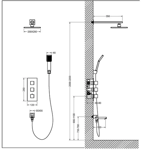 Душевая система с термостатом для ванны Timo Tetra-thermo хром SX-0199/00SM