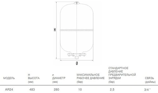 Гидроаккумулятор Aquasystem AR 24л 10 бар 1301103 Гидроаккумулятор Aquasystem AR 24л 10 бар 1301103