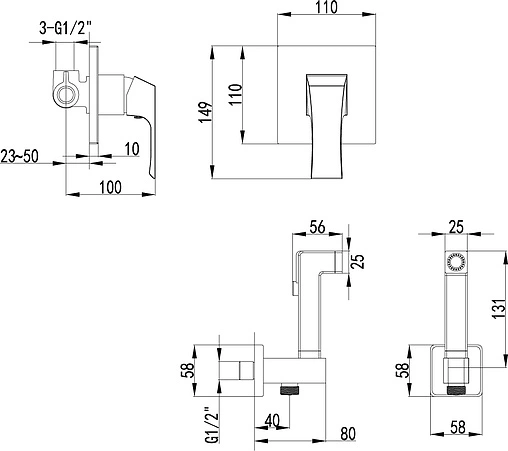 Гигиенический душ со смесителем Lemark Unit хром LM4519C