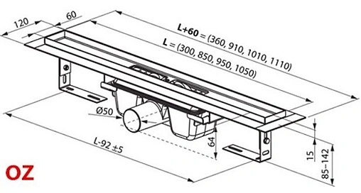 Лоток душевой Set 1050мм h=85мм 0.6л/сек Ravak 10° X01578 Лоток душевой Set 1050мм h=85мм 0.6л/сек Ravak 10° X01578