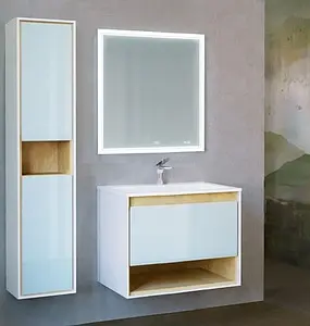 Тумба-умывальник подвесная Raval Glass 80 белый/дуб Gla.01.77/P/W+Mol.8.80/W, 4