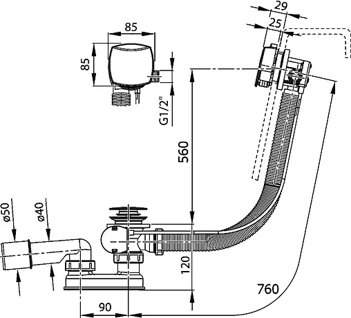 Слив-перелив для ванны с функцией налива Ravak хром X01316