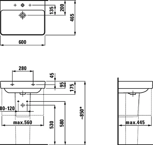 Раковина Laufen Pro S 60 белый 8.1096.3.000.104.1