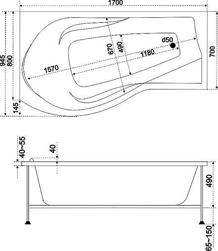 Ванна акриловая Bas Капри 170x80 L В00015