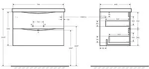 Тумба-умывальник подвесная BelBagno MARINO 75 Bianco Opaco MARINO-750-2C-SO-BO-P+BB750/450-LV-MR-PR, 2