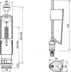 Комплект арматуры для бачка двухрежимный ½&quot; пластик нижний OLI URAL II + UNI BOTTOM ½ 171014, 2