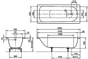 Ванна стальная Kaldewei Eurowa 160x70 mod. 311-1 белый 119712030001 Ванна стальная Kaldewei Eurowa 160x70 mod. 311-1 белый 119712030001, 2