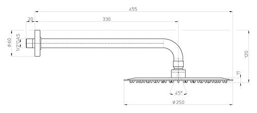 Лейка верхнего душа с настенным креплением Bossini Twiggy хром H19581H.030