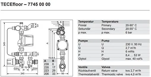 Узел насосно-смесительный с насосом Energy Saving ES25-60 TECEfloor 77450000