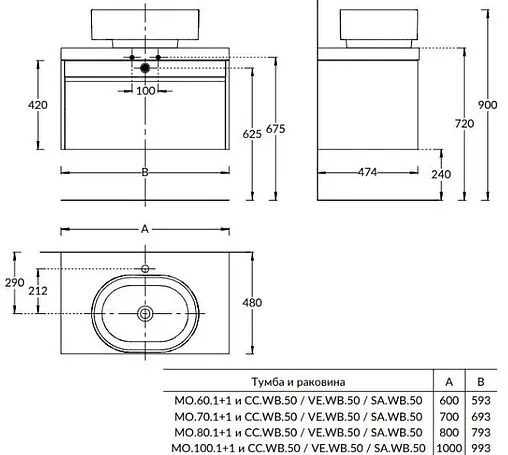 Тумба-умывальник подвесная Kerama Marazzi Modula 70 белая глянцевая MO.70.1+1\WHT+CU.wb.70