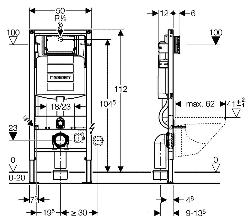 Инсталляция для подвесного унитаза Geberit Duofix Sigma 12 111.300.00.5 Инсталляция для подвесного унитаза Geberit Duofix Sigma 12 111.300.00.5