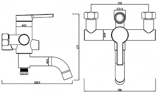 Смеситель для ванны Swedbe Diana хром 1035