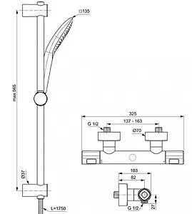 Душевая стойка с термостатом Ideal Standard Ceratherm T100 хром A7234AA Душевая стойка с термостатом Ideal Standard Ceratherm T100 хром A7234AA, 2