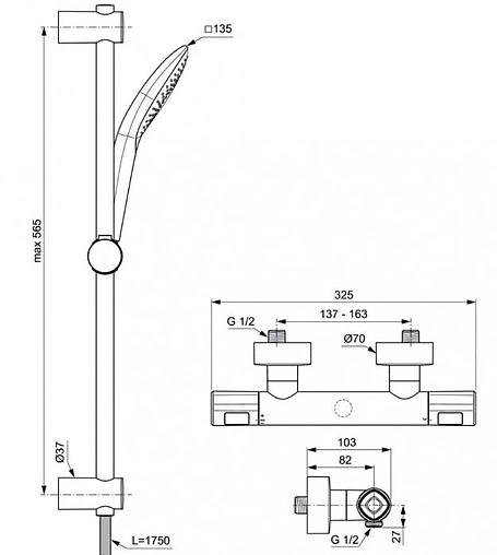 Душевая стойка с термостатом Ideal Standard Ceratherm T100 хром A7234AA