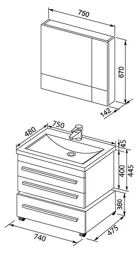 Шкаф-зеркало Aquanet Верона 75 L чёрный 00175385