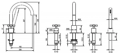 Смеситель на борт ванны на 4 отверстия Vega Spacio хром SP280CR50