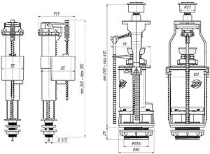 Комплект арматуры для бачка однорежимный ½&quot; латунь нижний Ани Пласт WC8520C, 2