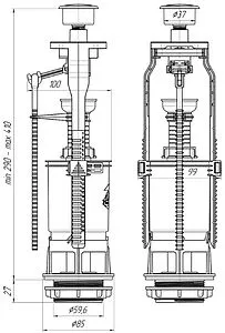 Механизм сливной для бачка штоковый Ани Пласт Эконом WC7030M, 2