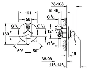Смеситель для ванны скрытого монтажа Grohe BauEdge хром 29079000, 2
