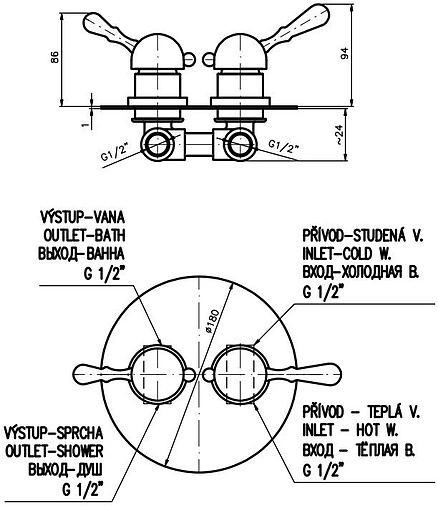 Смеситель для ванны скрытого монтажа Rav Slezak Labe бронза L086SM