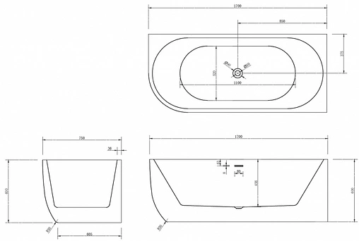 Ванна акриловая Abber 170x75 R AB9315 R