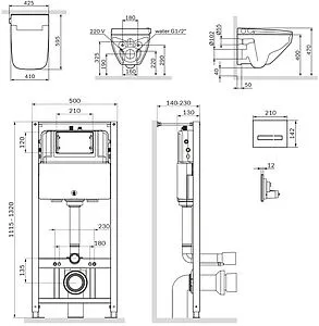 Комплект 6 в 1 Am.Pm Inspire 2.0 FlashClean IS450A38.CCC50A с кнопкой черный матовый, 2