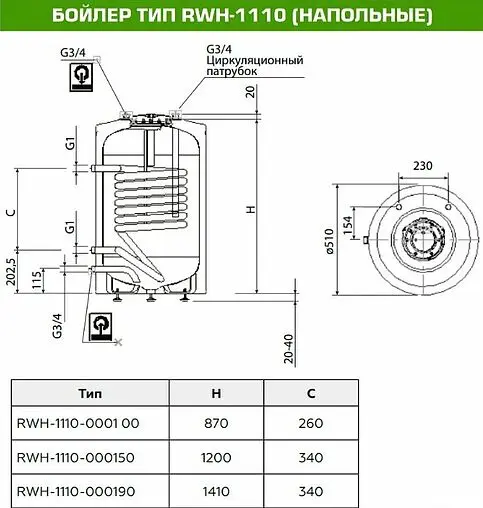 Бойлер косвенного нагрева Rommer (150 л, 24 кВт) RWH-1110-000150