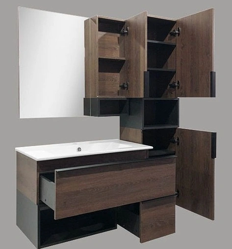 Тумба-умывальник подвесная Comforty Франкфурт 90 дуб шоколадно-коричневый/чёрный 00004150657CF