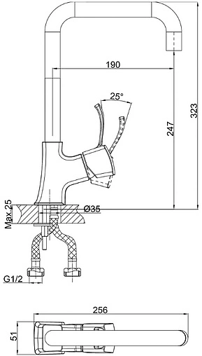 Смеситель для кухни D&amp;K Rhein Bach хром DA1472401