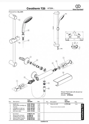 Душевая стойка с термостатом Ideal Standard Ceratherm T25 хром A7204AA