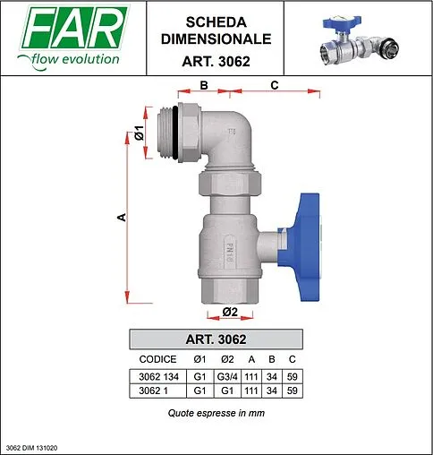 Кран шаровый с американкой угловой (под термометр) ¾&quot;в x 1&quot;н синий Far FS 3062 134B