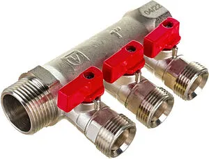 Коллектор запорный проходной 3 отвода 1"в/н x ¾"ек Valtec VTc.580.NE.0603 Коллектор запорный проходной 3 отвода 1"в/н x ¾"ек Valtec VTc.580.NE.0603, 1