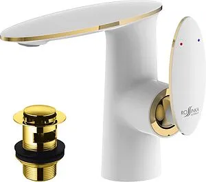 Смеситель для раковины Rossinka белый/золото RS30-11W, 3