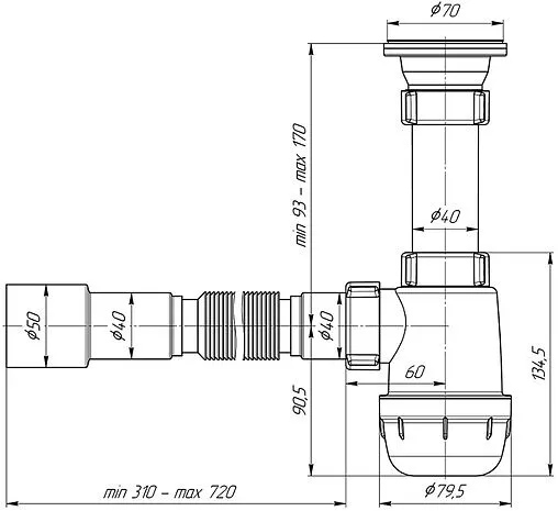 Сифон бутылочный для мойки Ани Пласт Грот A0115 Сифон бутылочный для мойки Ани Пласт Грот A0115