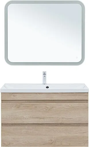 Тумба-умывальник подвесная Aquanet Нота New 100 дуб светлый 00334200+00204096