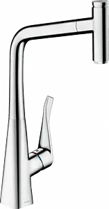 Смеситель для кухни с выдвижным изливом Hansgrohe Metris Select M71 320 1jet sBox хром 73803000, 1