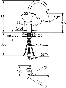 Мойка кухонная со смесителем Grohe K400 86x50 нержавеющая сталь 31570SD0, 3