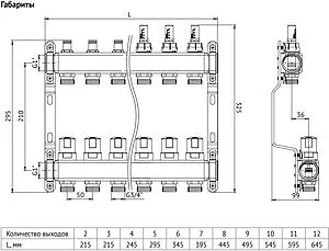 Группа коллекторная без расходомеров 4 отвода 1&quot;в/в x ¾&quot;ек Uni-fitt OPTIMAL 451B4304.RU, 2