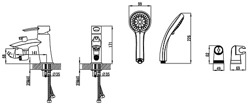 Смеситель на борт ванны на 1 отверстие Lemark Atlantiss хром LM3215C