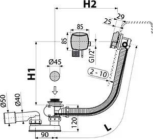 Слив-перелив для ванны с функцией налива AlcaPlast бронза A564ANTIC Слив-перелив для ванны с функцией налива AlcaPlast бронза A564ANTIC, 2