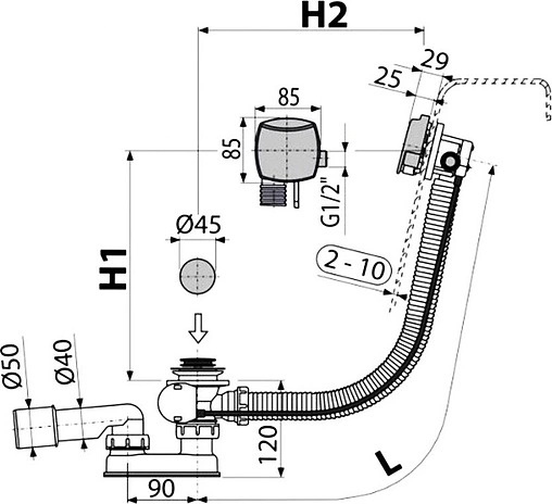 Слив-перелив для ванны с функцией налива AlcaPlast бронза A564ANTIC