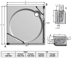 Душевое ограждение 1200x900мм прозрачное стекло Roltechnik Tower Line TDO1+TB/1200*900 724-1200000-00-02+725-9000000-00-02, 2
